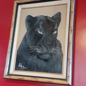 Vintage Oil on canvas of Black Leopard/Panther
